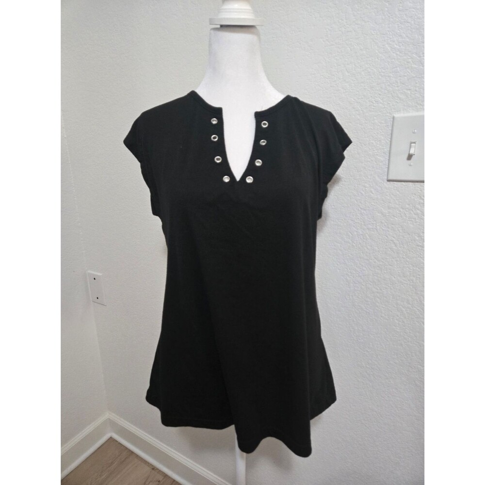 Gothic | Short Sleeve Top with Silver Eyelets